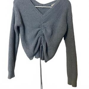 Jessica Simpson Women's Gray Long Sleeve Knit‎ Top with Drawstring